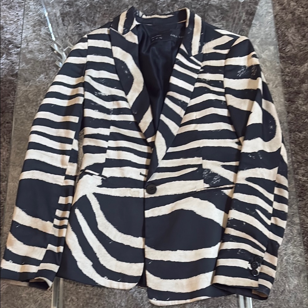 Zara Black and White Zebra Print Blazer